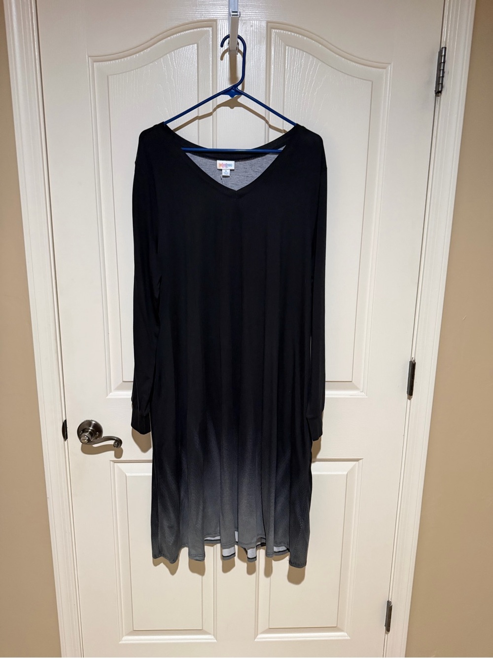 LuLaRoe Black Emily Long Sleeve V-Neck Dress with Ombre Hem